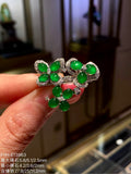 Vivid Green Glass Jadeite Floral Hair Clip with 18K Gold and Diamonds