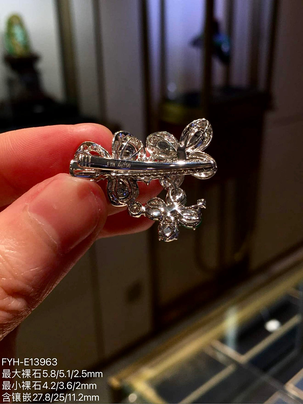 Vivid Green Glass Jadeite Floral Hair Clip with 18K Gold and Diamonds