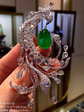 High Icy Intense Green Jadeite Phoenix Brooch with 18K Gold and Diamonds