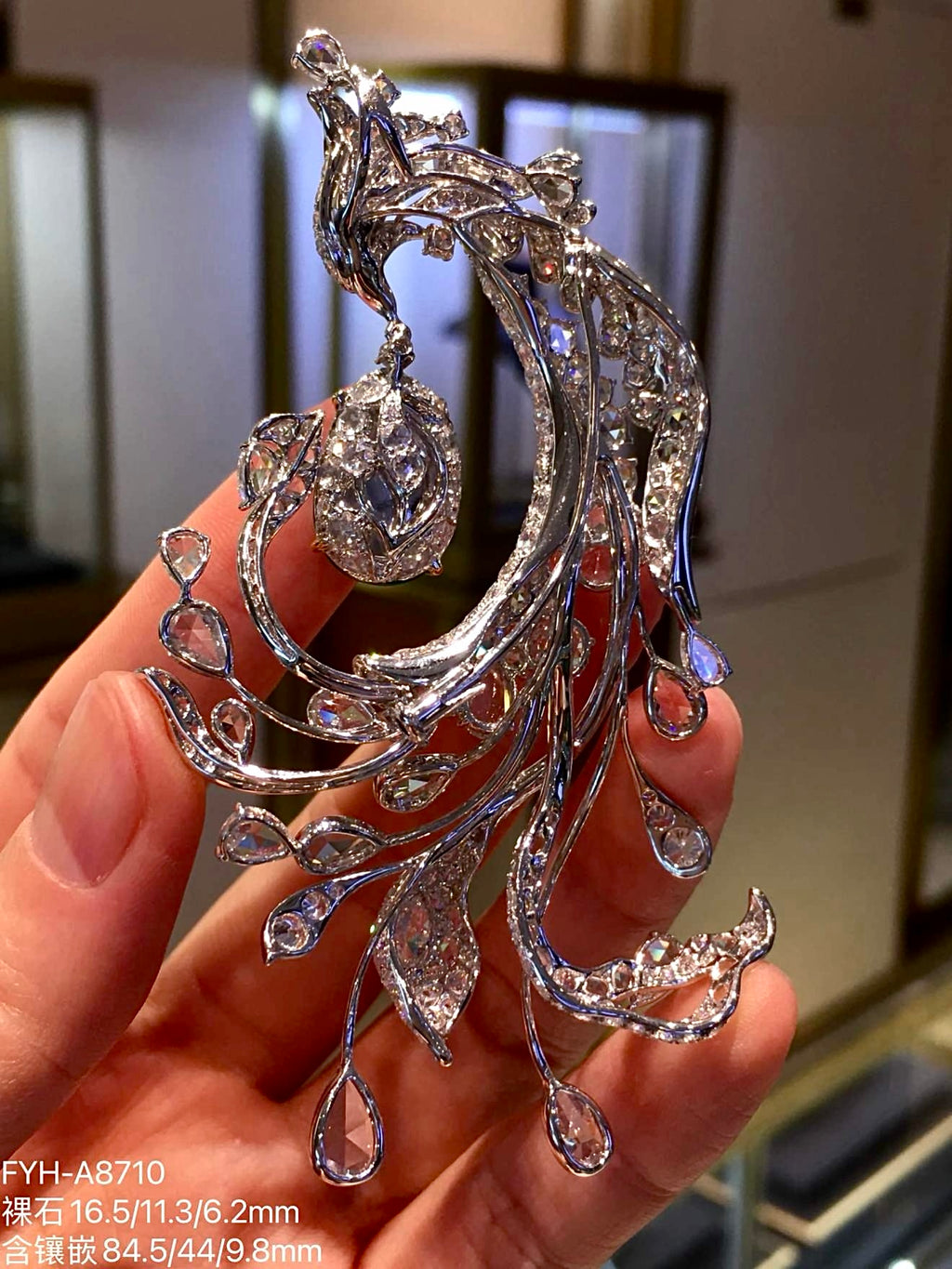 High Icy Intense Green Jadeite Phoenix Brooch with 18K Gold and Diamonds