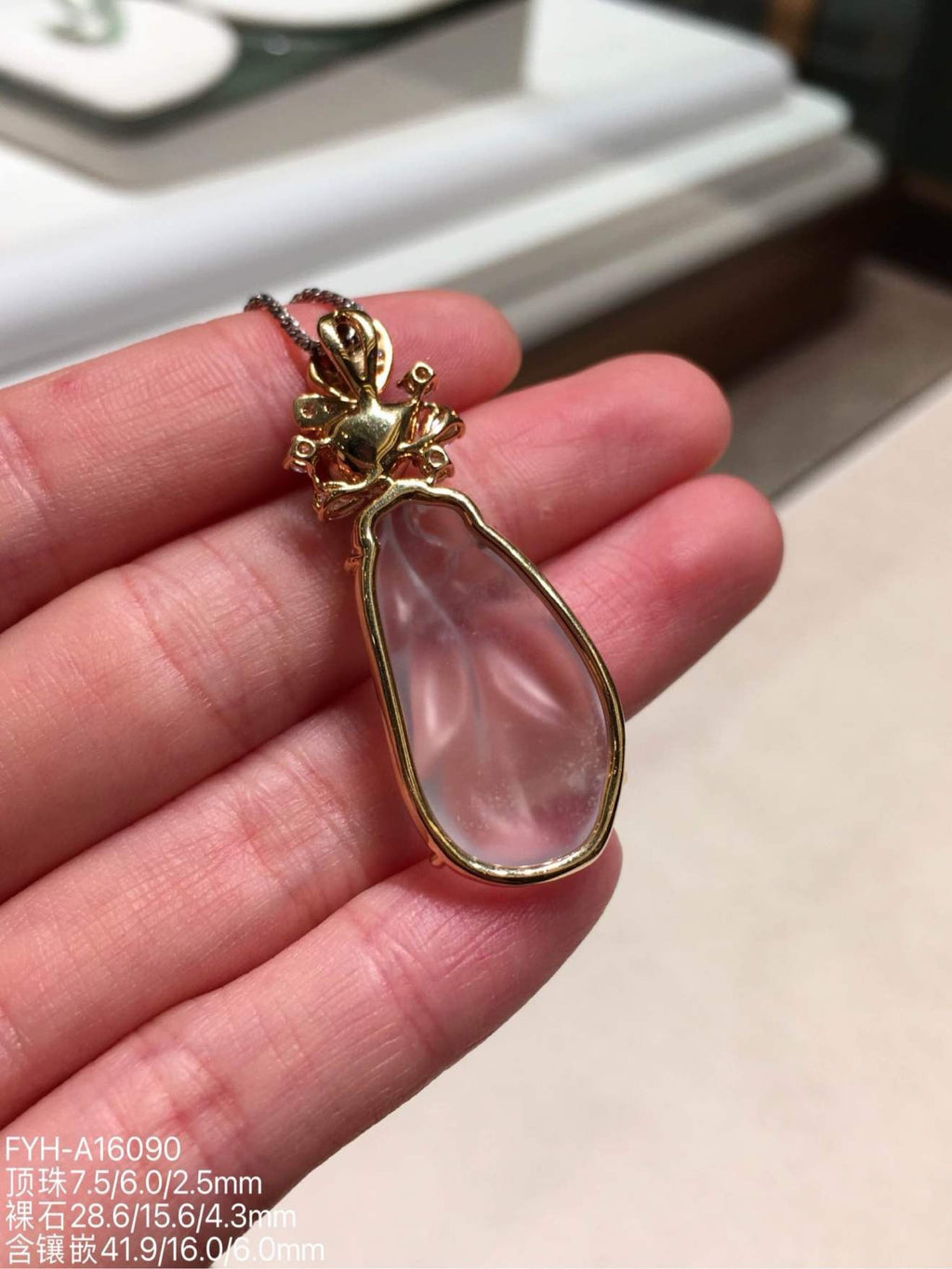 Glassy Jadeite Leaf Pendant with 18K Gold and Diamonds