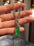 Glassy Muna Vivid Green Jadeite Fu Gua Necklace with 18K Gold and Diamonds