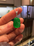 Glassy Vivid Green Jadeite Ruyi Pendant with 18K Gold and Diamonds